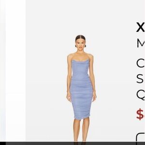 Michael Costello Periwinkle Ruched Strapless Midi Dress